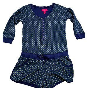 Victoria’s Secret Women’s Thermal Striped Romper Pajamas Blue Green Size Medium